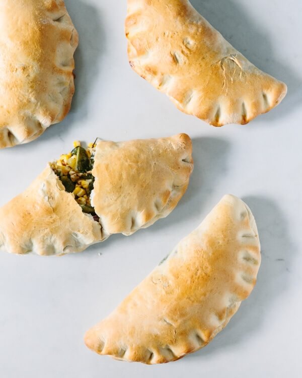 Homemade calzones with poblanos and corn