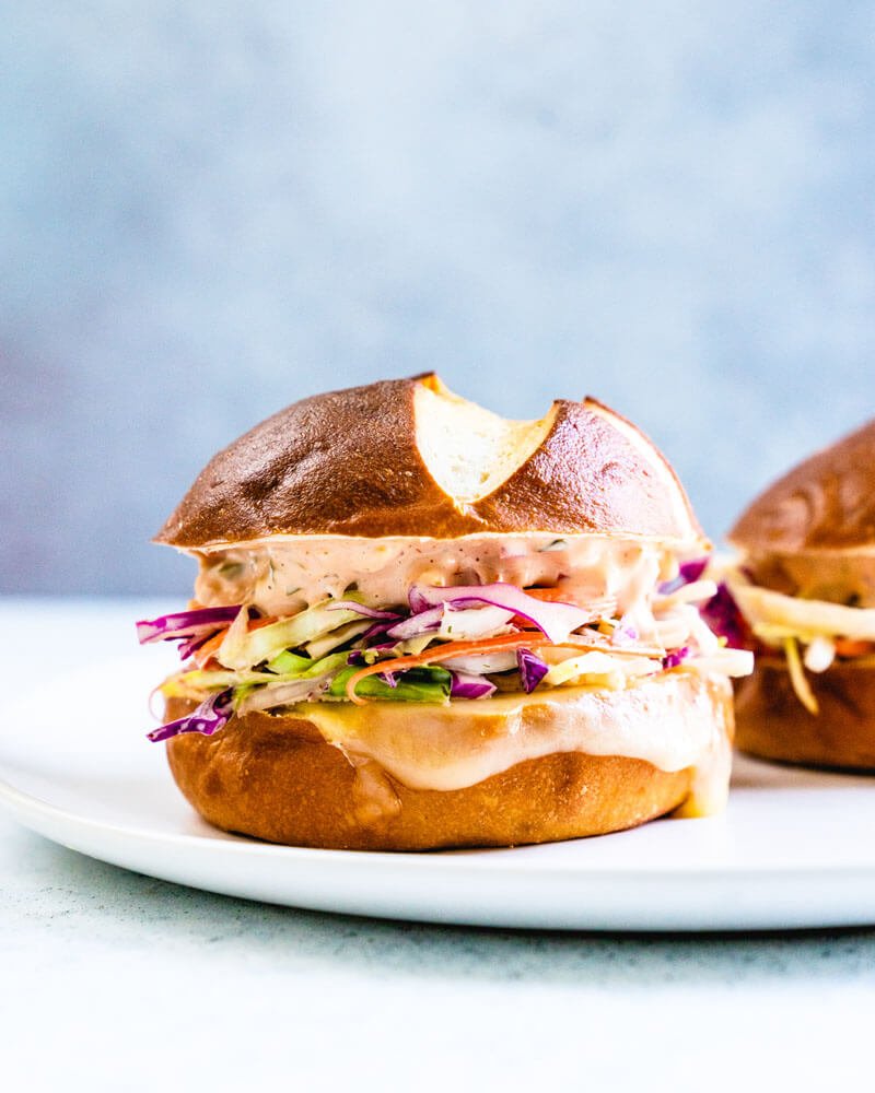 Sandwich with melted coleslaw and Swiss cheese 