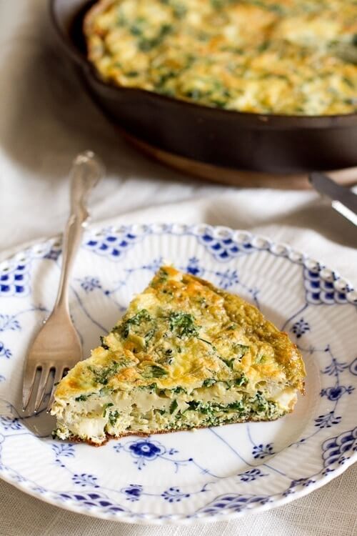 Vegetarian frittata with artichokes and kale