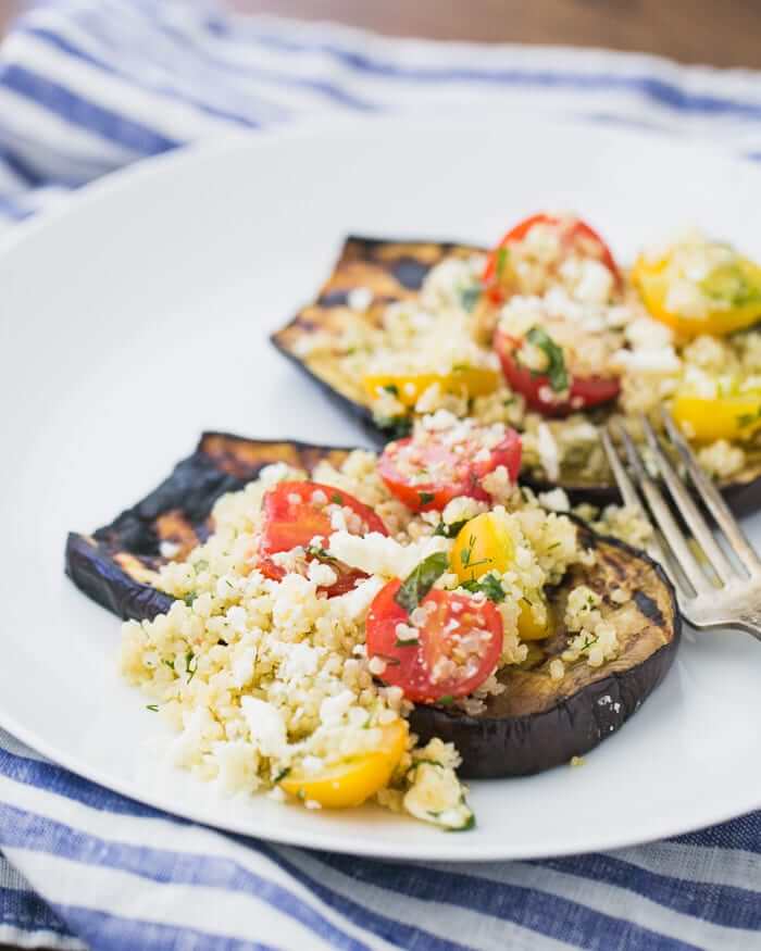 Quinoa with fine herbs and grilled aubergine