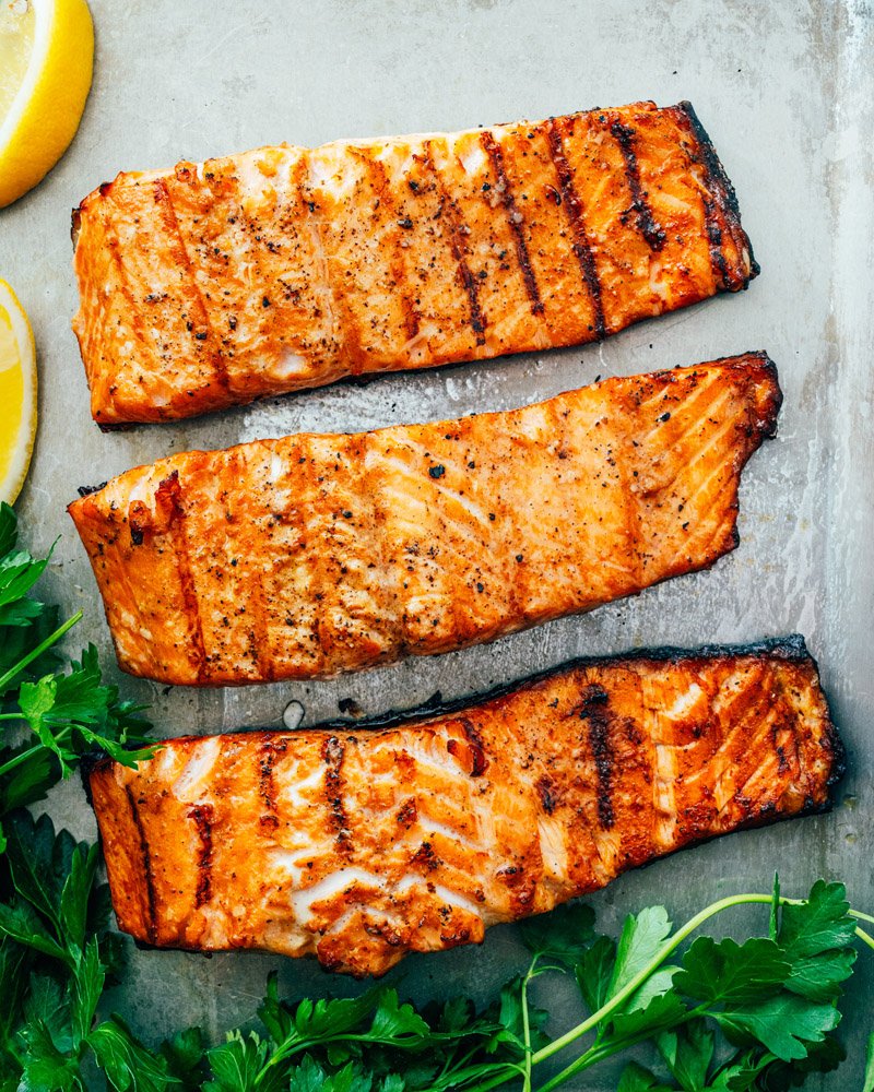 Grill the marinated salmon