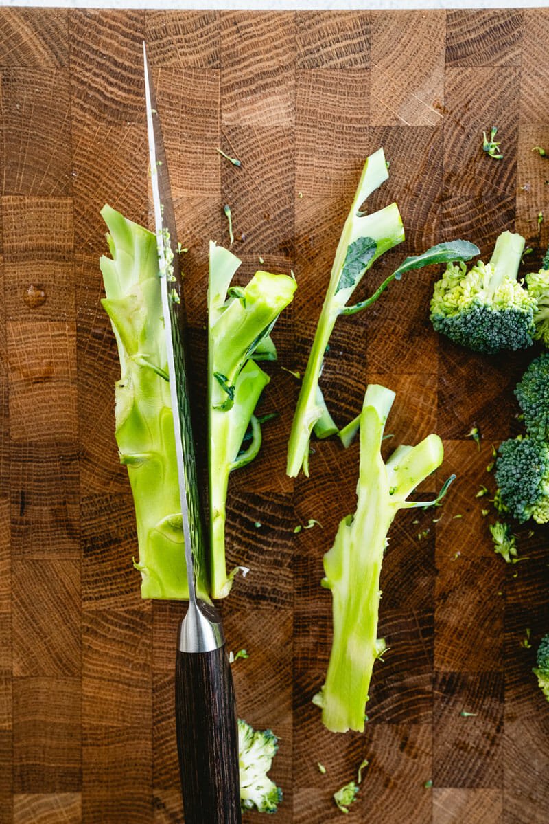 Cut off the broccoli stalk