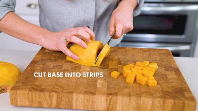 How to cut butternut squash |  Cut the bottom into strips