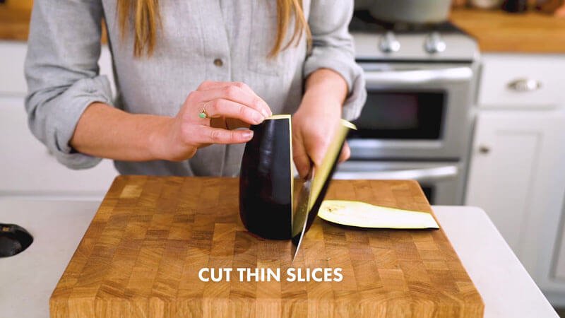 How to cut eggplant |  Cut thin slices lengthways