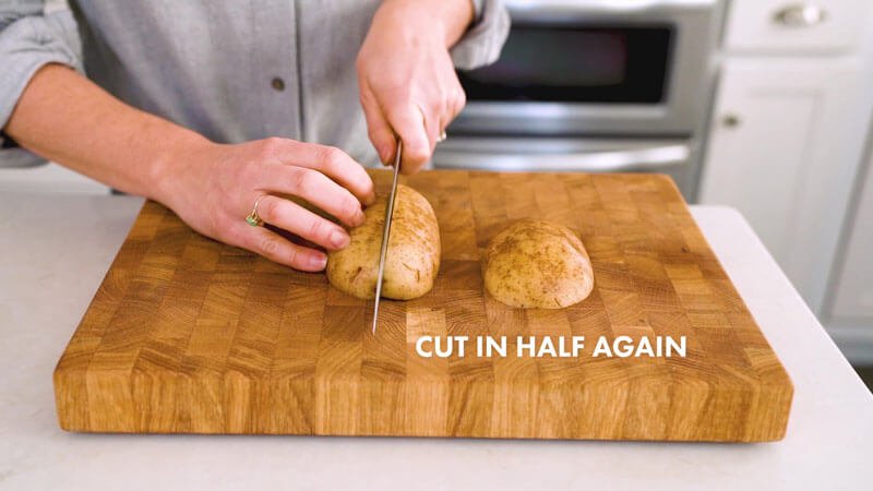 How to cut potato wedges |  Halve the potato again