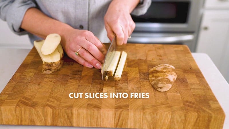 How to cut potatoes into french fries |  Cut the slices into fries