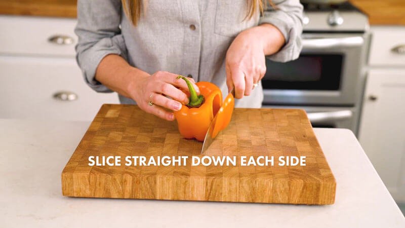 How to cut a pepper |  Cut straight on each side