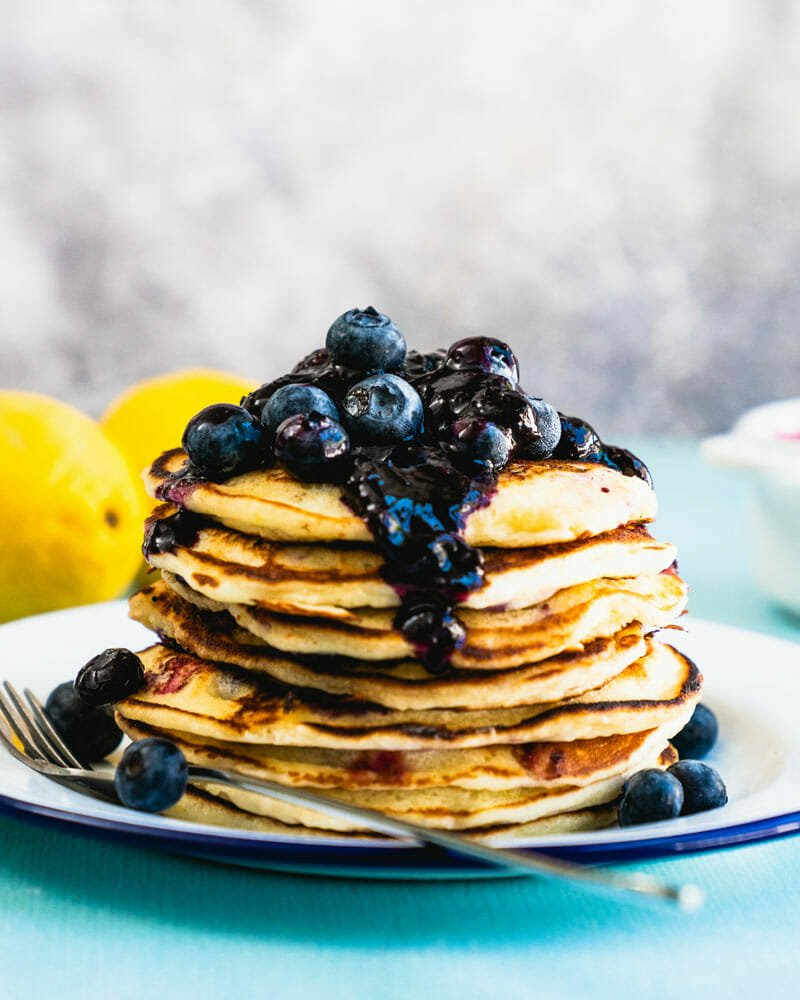 Blueberry compote on pancakes