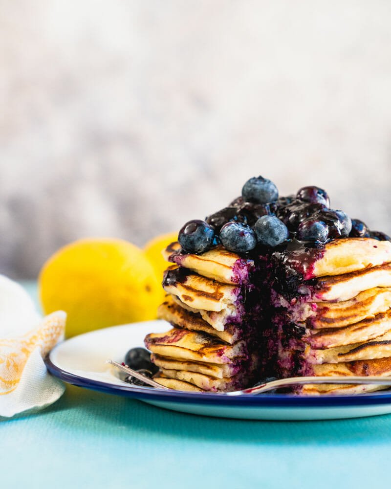 Pancakes with lemon and blueberries