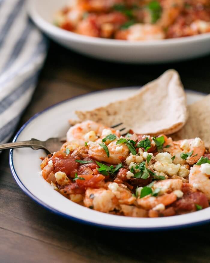 Baked Shrimp Recipe |  Healthy Baked Shrimp |  Prawns with feta and tomatoes
