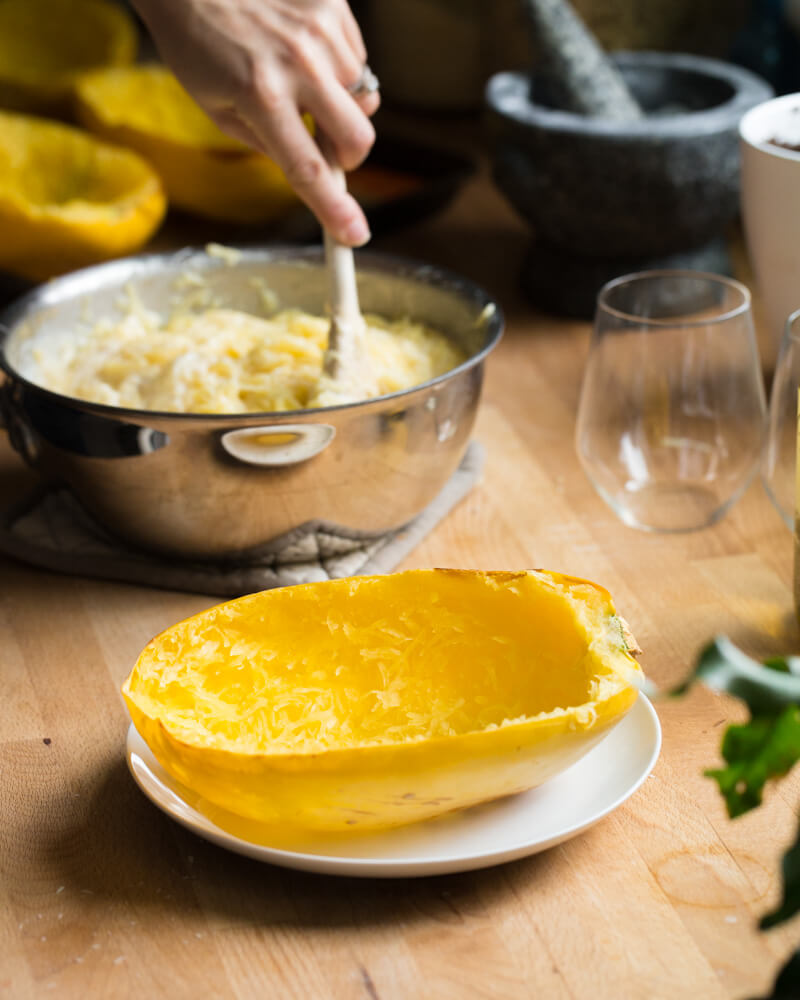 Spaghetti Squash Mac and Cheese |  A couple is cooking