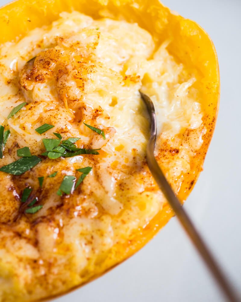 Spaghetti Squash Mac and Cheese |  A couple is cooking