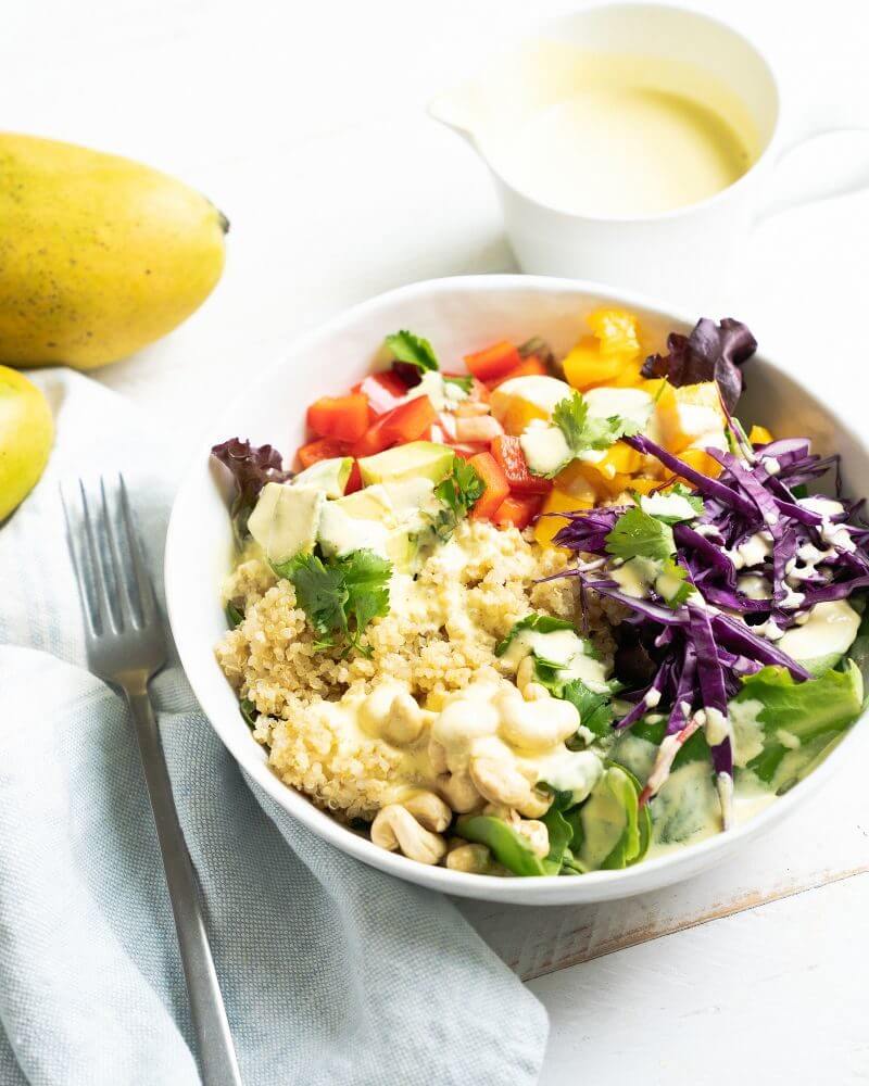 Tropical Mango Quinoa Bowl |  Quinoa Bowl Recipes |  healthy bowls for dinner |  vegan cashew sauce