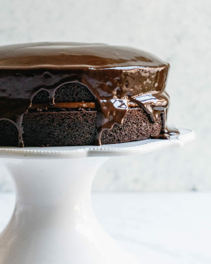 Chocolate ganache on chocolate cake