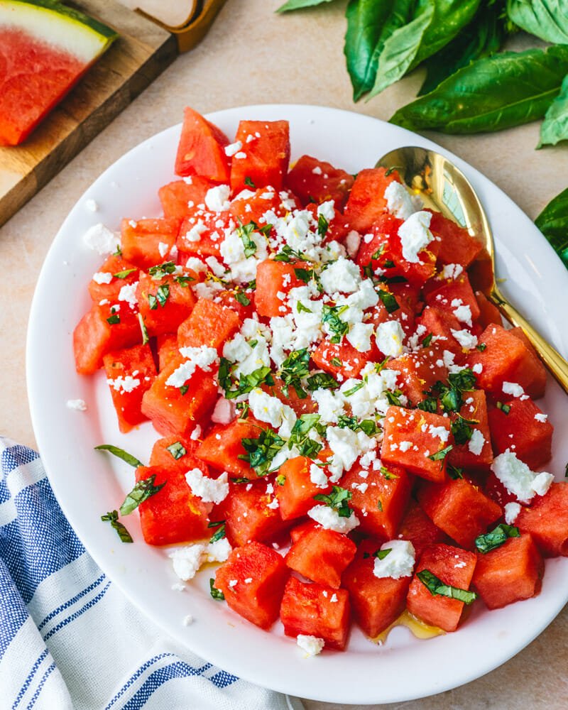 Watermelon salad with feta and mint