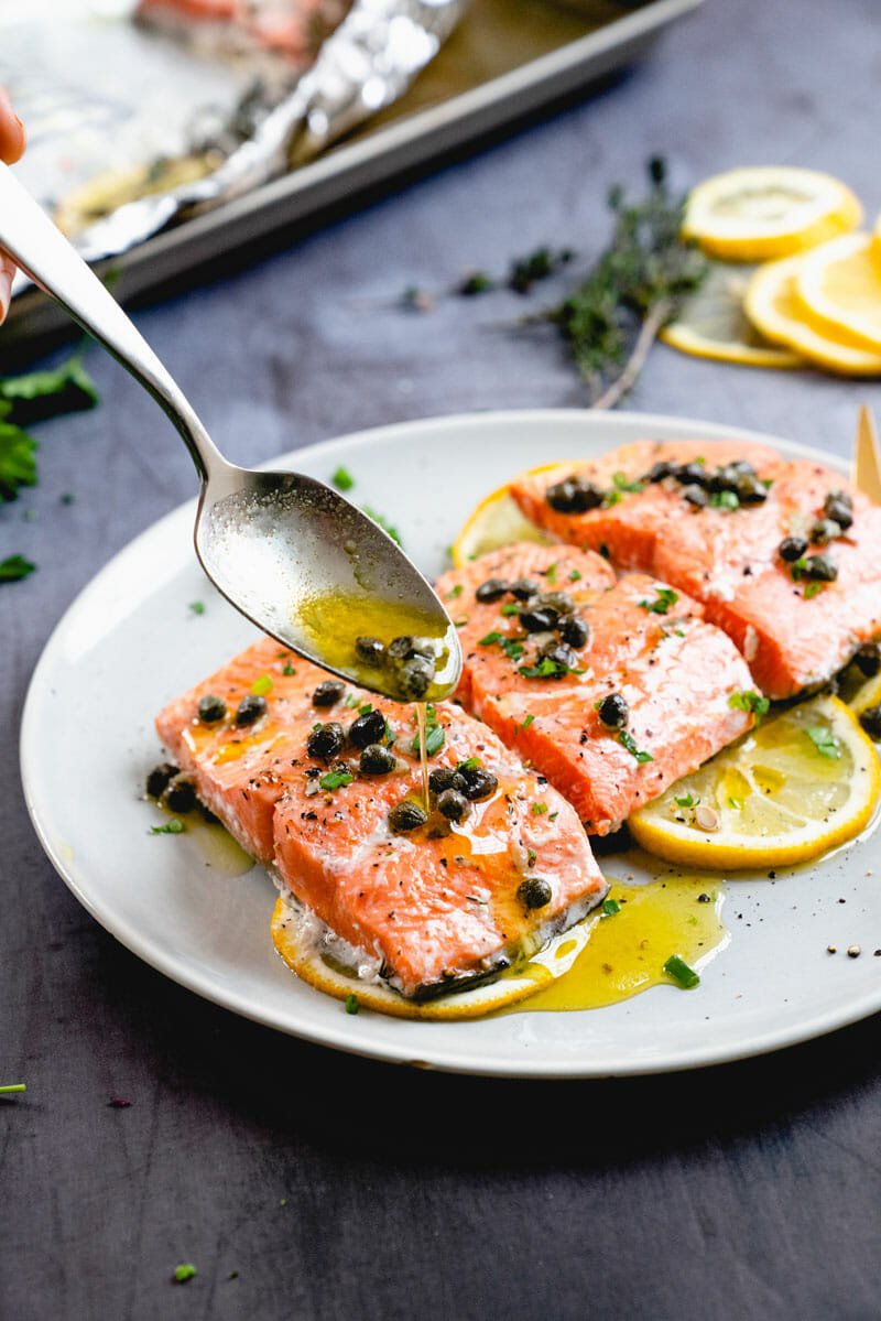 Baked salmon with capers